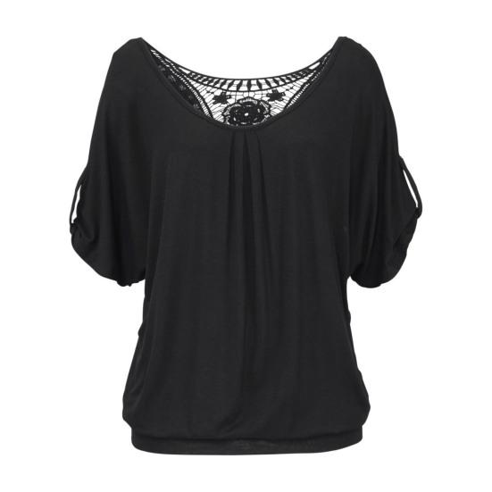 

Летняя повседневная женская футболка с круглым вырезом и коротким рукавом, вышитая сзади, однотонный свободный пуловер M чёрный