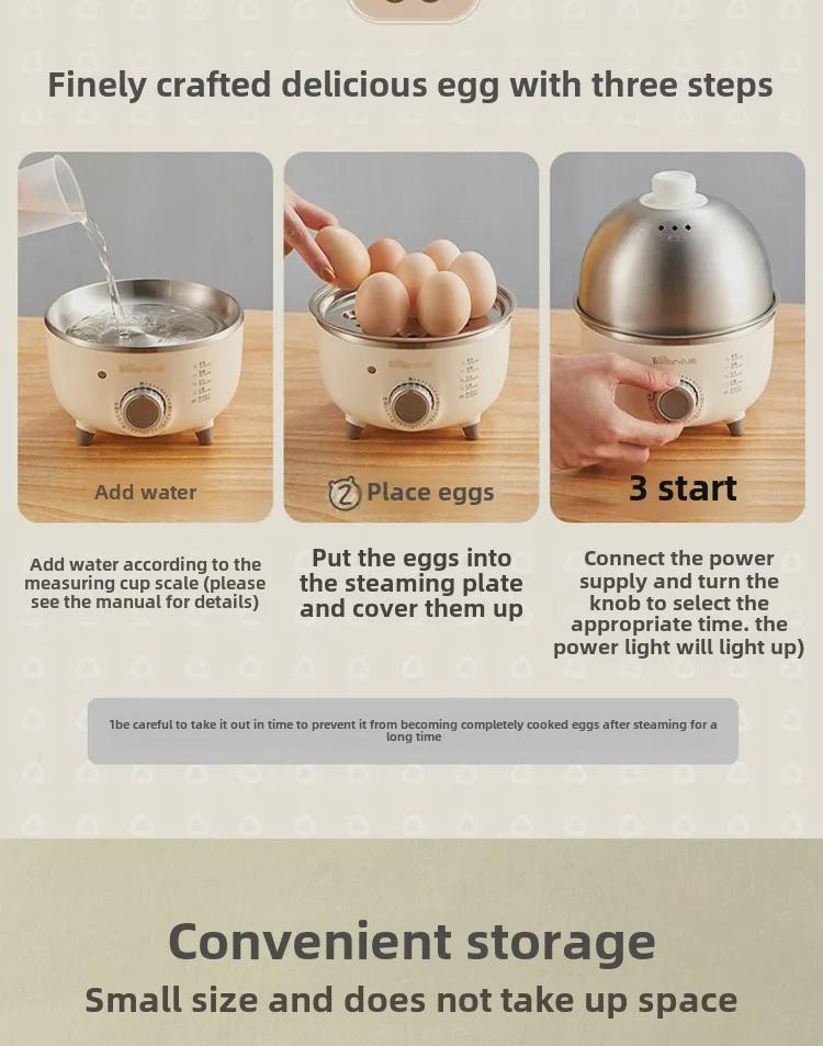 Bear ZDQ-B07C3 Nerezový vařič vajec: Automatické vypnutí, Mini napařovač vajec.