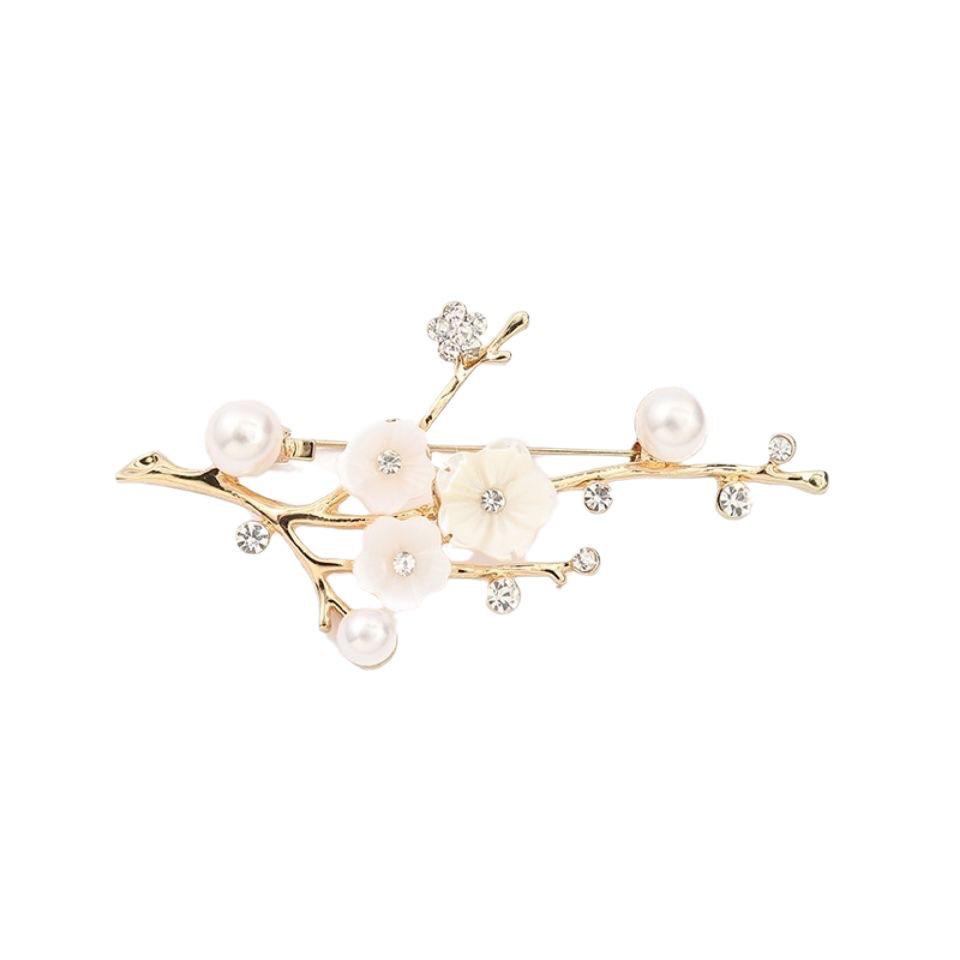 Elegant Crystal Shell Plum Blossom Brooch Pin for Women