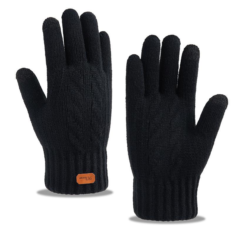 Touch Screen Knitted Gloves Autumn and Winter Men's Cycling Driving Piled Thickened Student Cold-proof Warm Gloves
