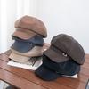 British Style Metal Buckle PU Octagonal Hat Children's Retro Trend Beret Showing Face Small Fashion Versatile Newsboy Hat