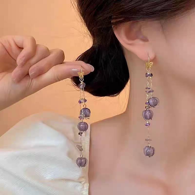 Bai Lu Lila Maiglöckchen Quastenohrringe - Urlaubsstil, Lange, Hochwertige Damenohrringe