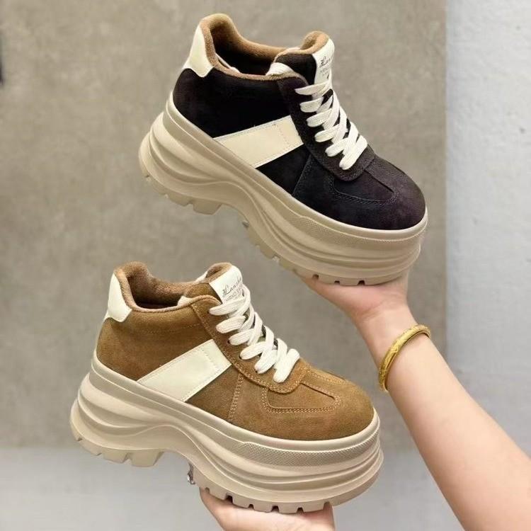 [Fanfna] Retro Platform German Training Shoes Women's 2025 Autumn New Muffin Bottom Color Matching Lace-up Casual Sports Shoes