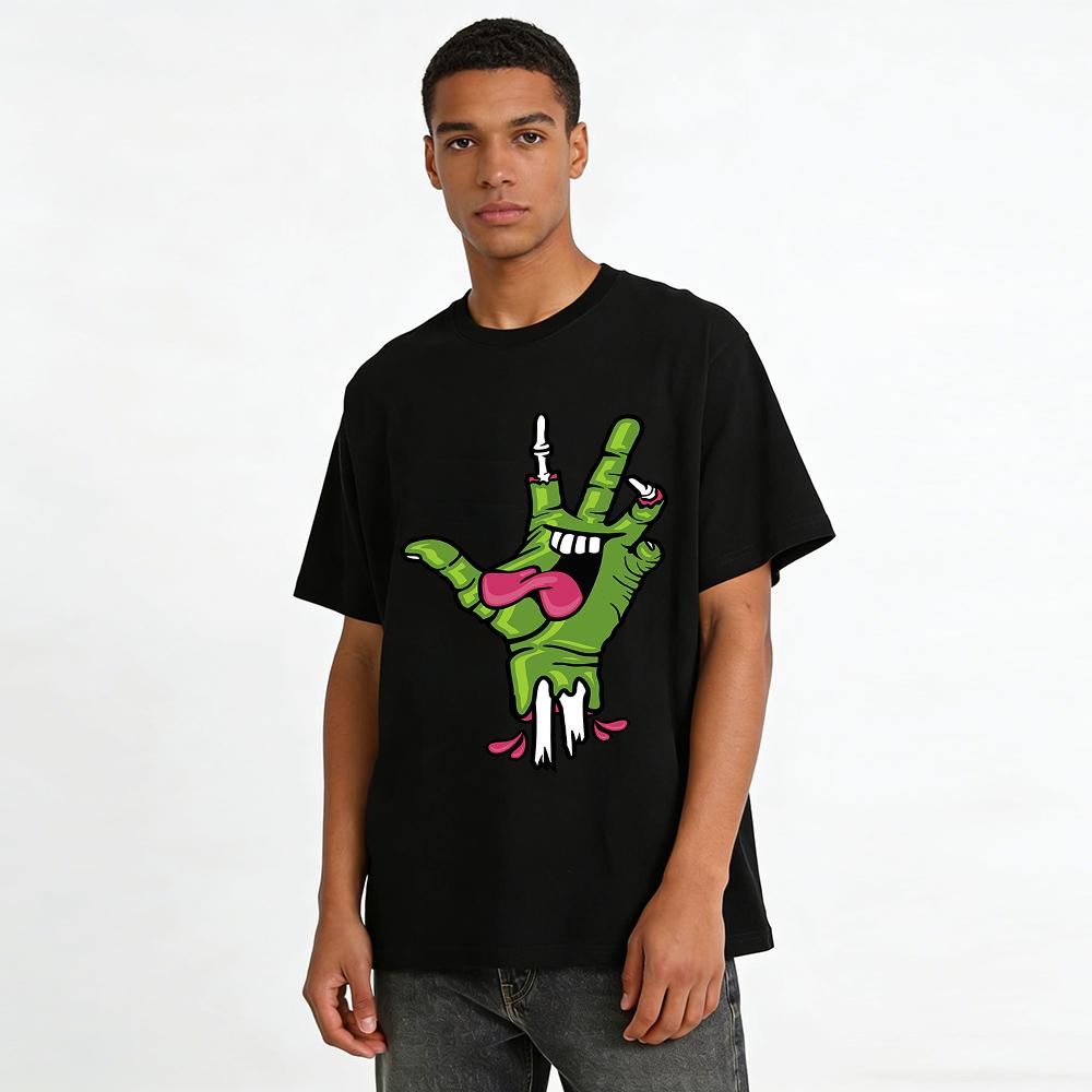 Maglietta Divertente con Impronta di Mano di Zombie Stile Streetwear Cool Top Casual T-shirt in Puro Cotone