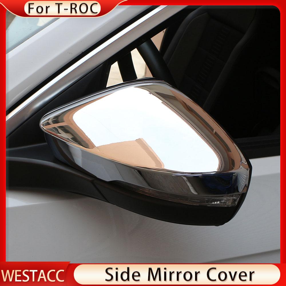 2 szt. Chromowane nakładki na lusterka wsteczne do samochodu Volkswagen VW T-roc Troc 2018 Naklejka na lusterko boczne