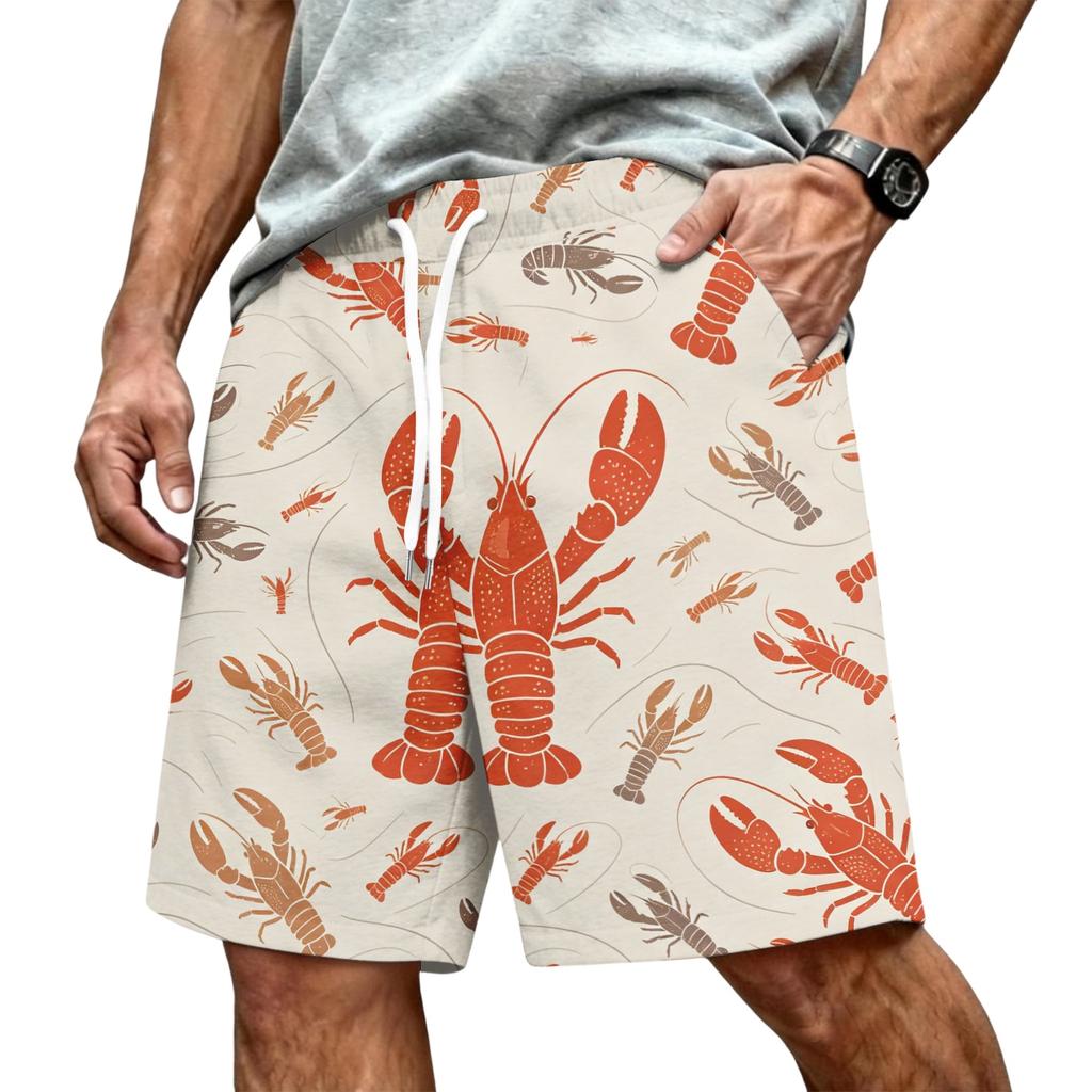 Men's Hawaiian Print Mesh Shorts with Drawstring Elastic Waist for Summer Beach and Casual Wear