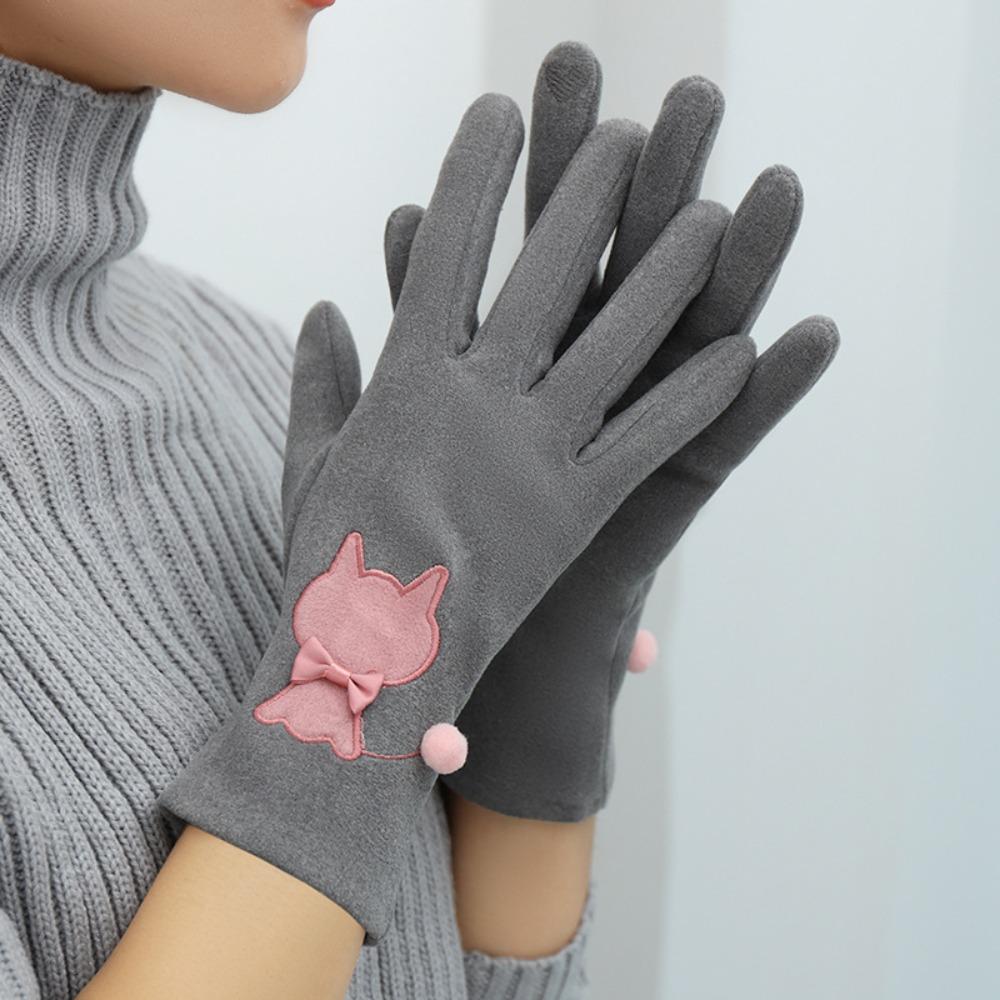 Cute Cat Female Gloves Velvet Windproof Mittens Sweety Winter Warm Glove  Winter Keep Warm