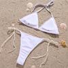 European & American Sexy Rhinestone Bandage Halter Bikini - Solid Color