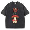 Dancing Mushroom Skeleton Fairy Print Washed T-Shirt Women Summer Casual T Shirts Cotton Streetwear Loose Clothes