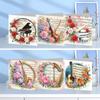 6Pcs Musical Instrument And Flower Rhinestone Painting Card Kit Diamond Drawing Card Diamond Painting Greeting Card Party Favors