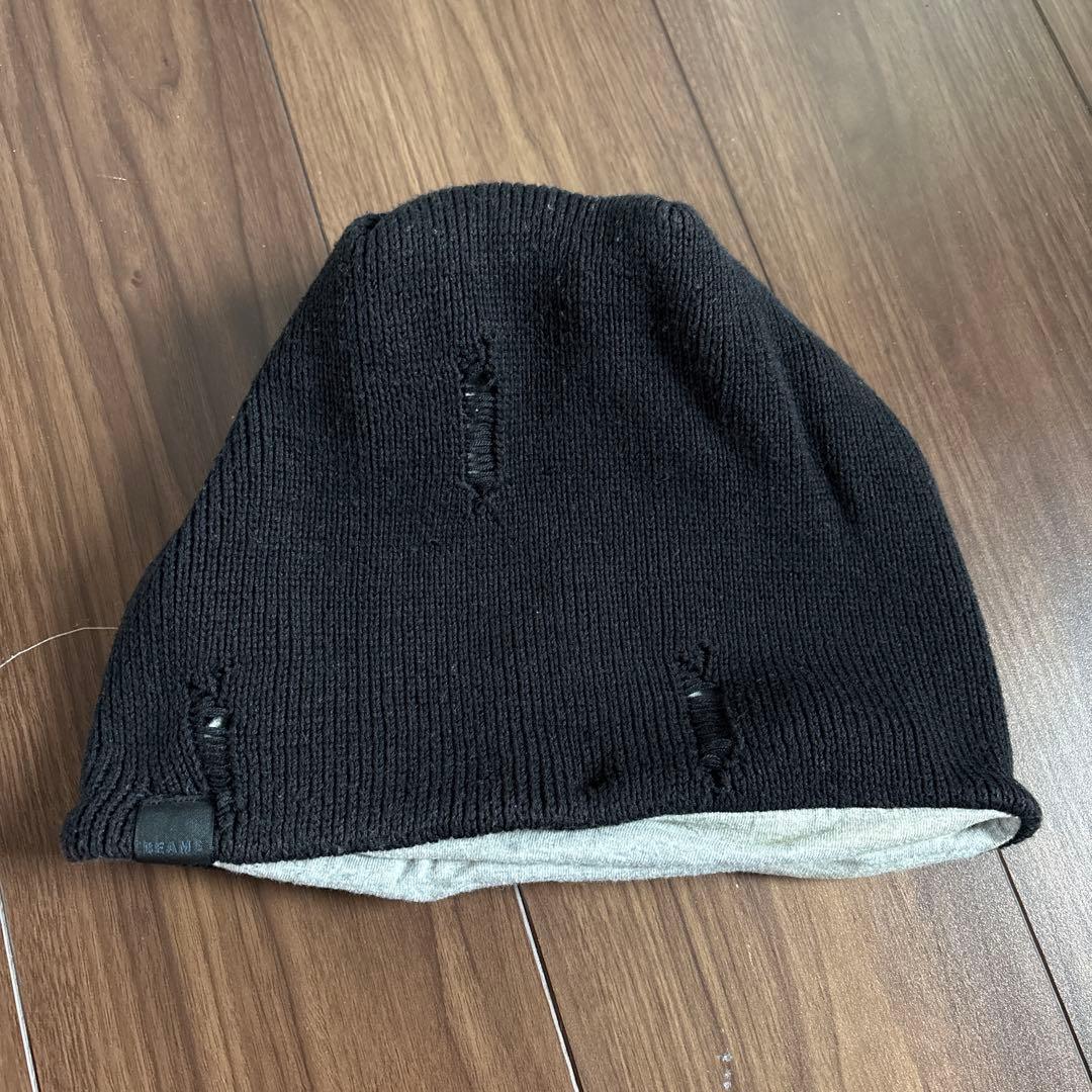 Used BEAMS Beanie Summer Knit Hat Distressed Black