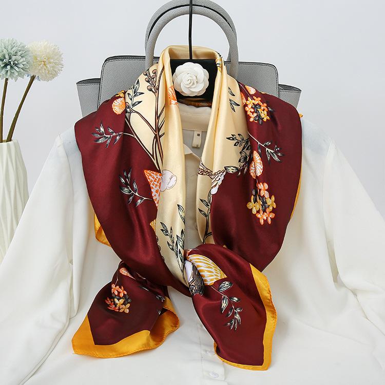 Spring/Summer New Women'S Silk Scarf 90 * 90cm Simulated Silk Twill Square Scarf Fashion Printed Large Square Scarf Professional Scarf