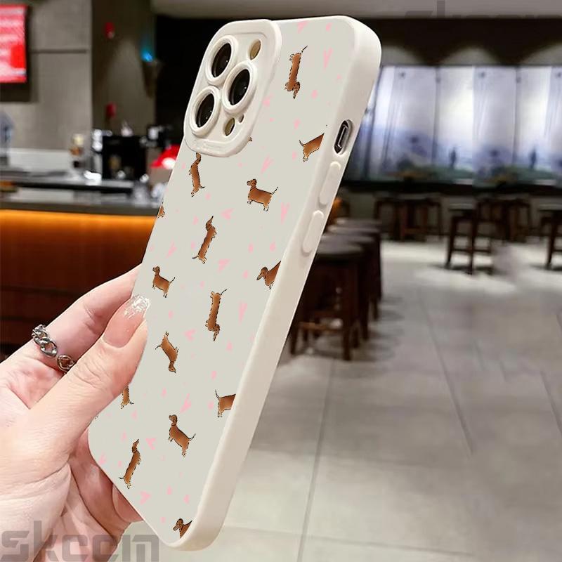 Pink Heart Sausage Dog Pattern Phone Case for Samsung Galaxy S25 Ultra S24 Plus S20 S21 S22 S23 FE A15 A35 A54 A55 Cover