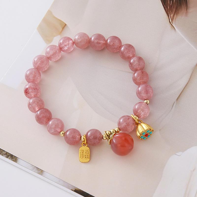 Natural strawberry crystal pearl bracelet pendant. Bangles Women Fashion Jewelry accessories Gift