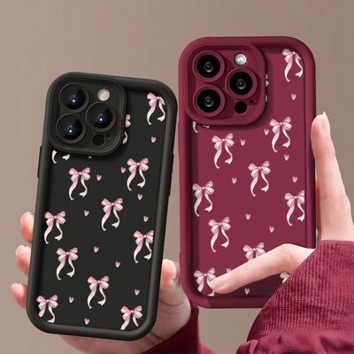 М'який чохол для телефону з рожевим бантом і принтом із ТПУ для iPhone 16 Pro Max 15 Pro 14 13 12 11 XR XS З малюнком у вигляді сердечка, матовий протиударний захисний чохол-бампер