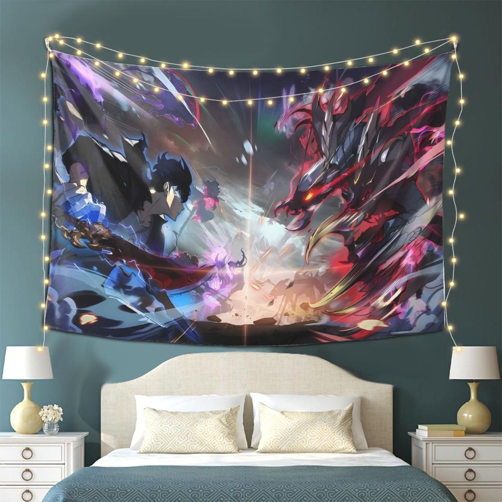 Dynamic Fantasy Battle Tapestry Hero vs Dragon  Perfect for Gaming Room Bedroom to Create an Epic and Immersive Atmosphere
