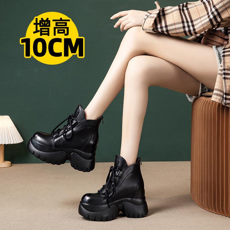 Women's shoes 2026 autumn and winter new item top layer cowhide high-heeled boot women's leather fashionable short boots