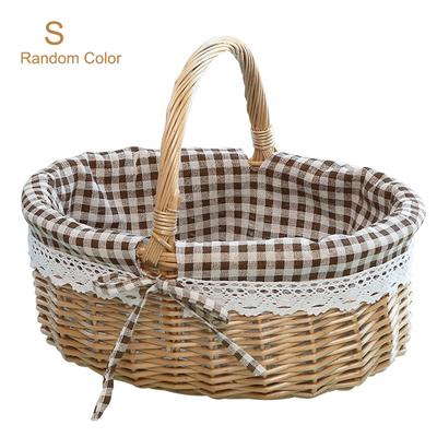 Hand Woven Basket with Handle Multipurpose Wicker Picnic Storage Basket for Fruits Eggs Garden 25 X 28 X 18cm