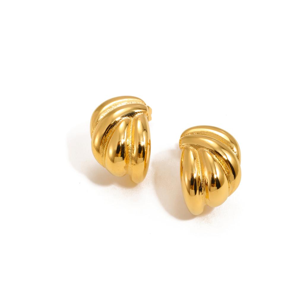 Unique Design Geometric Twist Texture Stud Earrings for Women, Stainless Steel Gold Plated Fashion Ear Jewelry Wholesale Gift