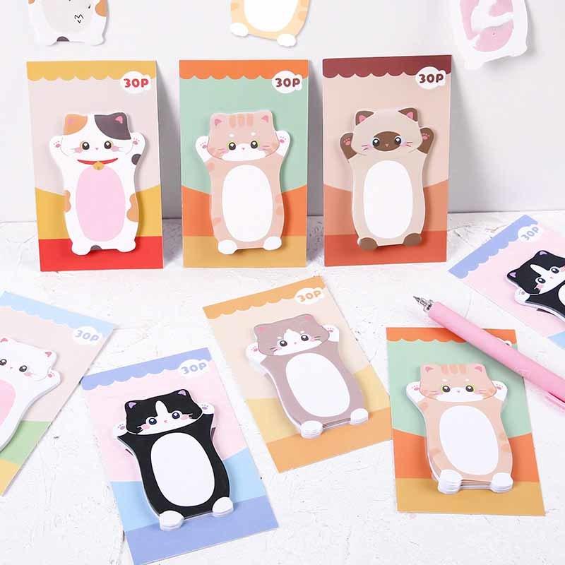 Kawaii Cat Sticky Notes - Cute Memo Pad and Bookmark for School and Office