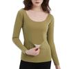 Women's Solid Color Front And Back Pockets Long Sleeved Seamless Waist  Warm Top