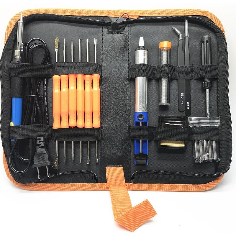 60W Electric Soldering Iron Set 19-Piece Kit with Adjustable Temperature for Home Repair 110V/220V Welding Function