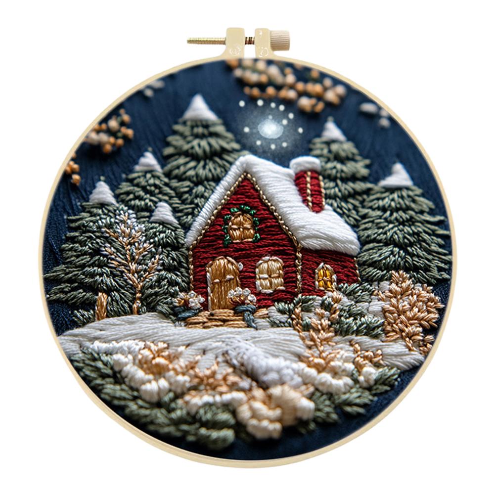 

Рождественский домик Наборы для вышивания крестом со штампованным рисунком с пяльцами, цветной нитью и канвой