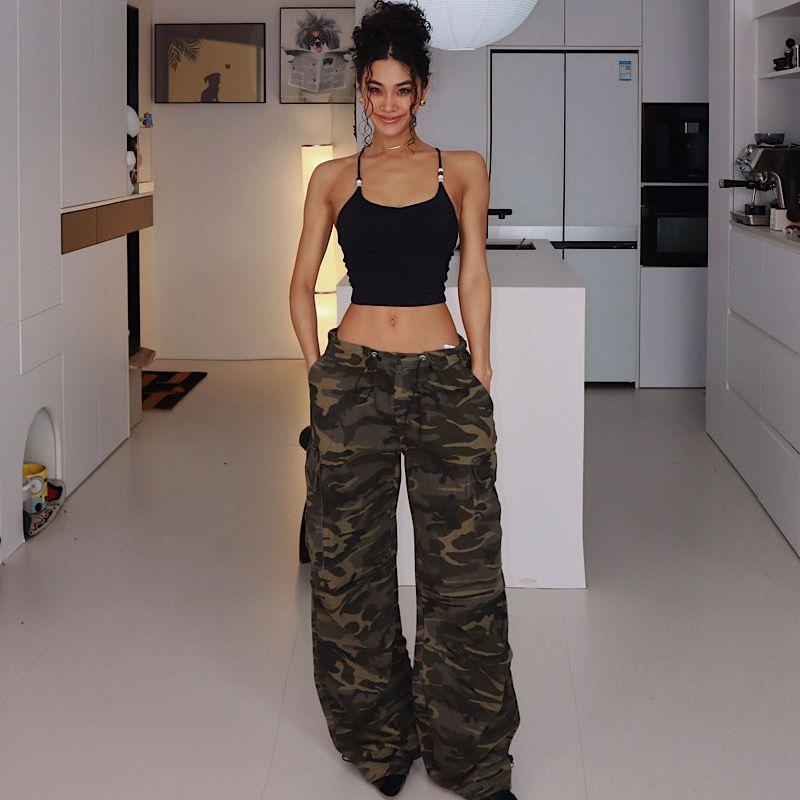 

American Retro Camouflage Cargo Pants Women s Summer Loose Straight-leg Wide Leg Casual Trousers Tide Camouflage routine XL