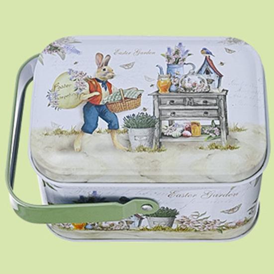 Candy Box Cartoon Rabbit Pattern Good Sealing with Handle Vintage Multi-functional Gift Giving Portable Easter Cookie Gift Tins for Holiday