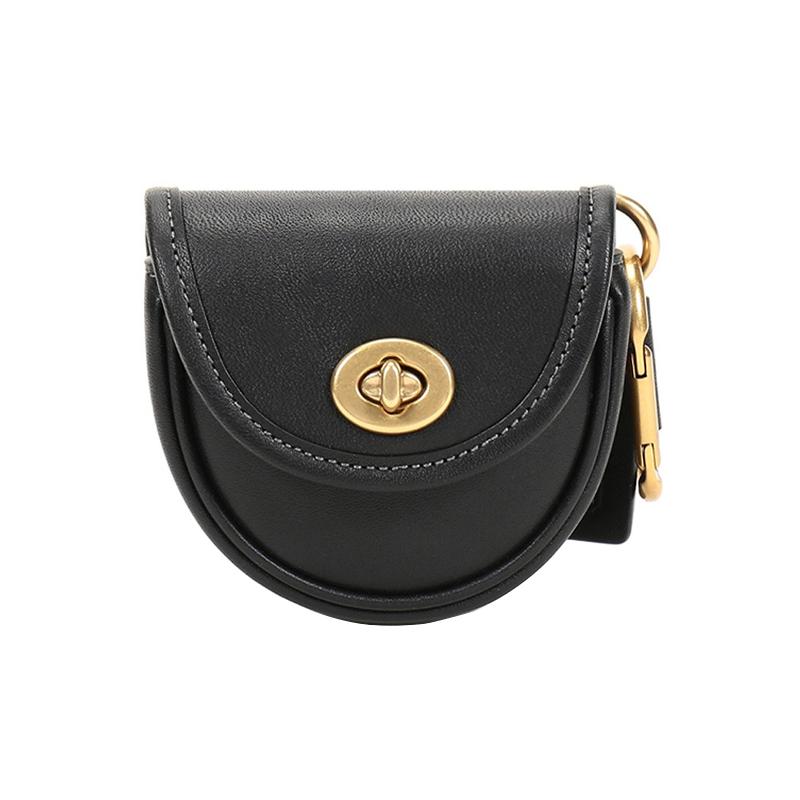 

COACH Bag Charms Leather Pendant Knob Saddle Coin Purse Mini Women s Black чорний