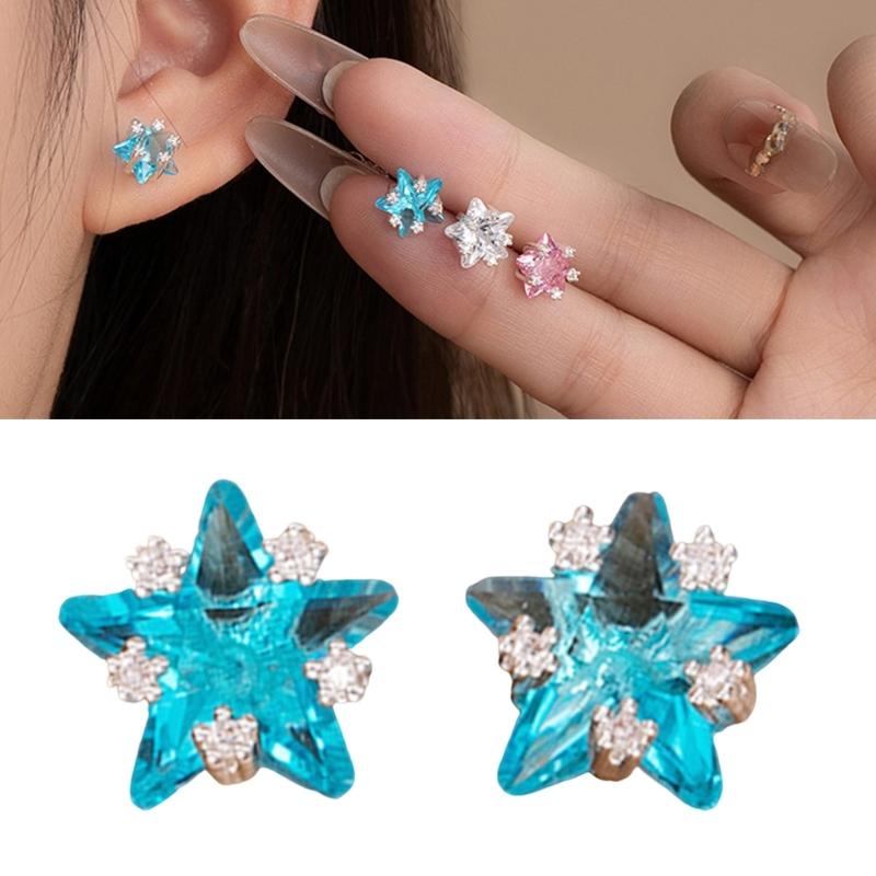 X6HE Geometric Star Studs Earrings Cubic Zirconia Gemstones In Assorted Color Comfortable All Day Wear