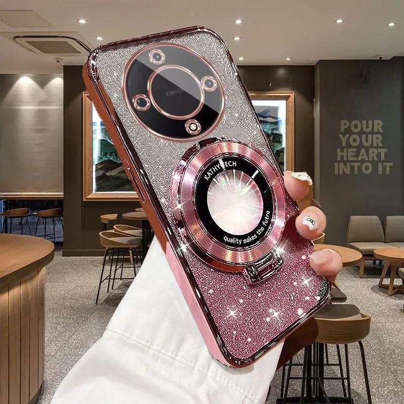 

Роскошный держатель с блестками, мягкий чехол для Honor Magic 5 6 Lite X9a X9b, магнитный всасывающий кронштейн, противоударная крышка Honor x9b-1&Case & Holder