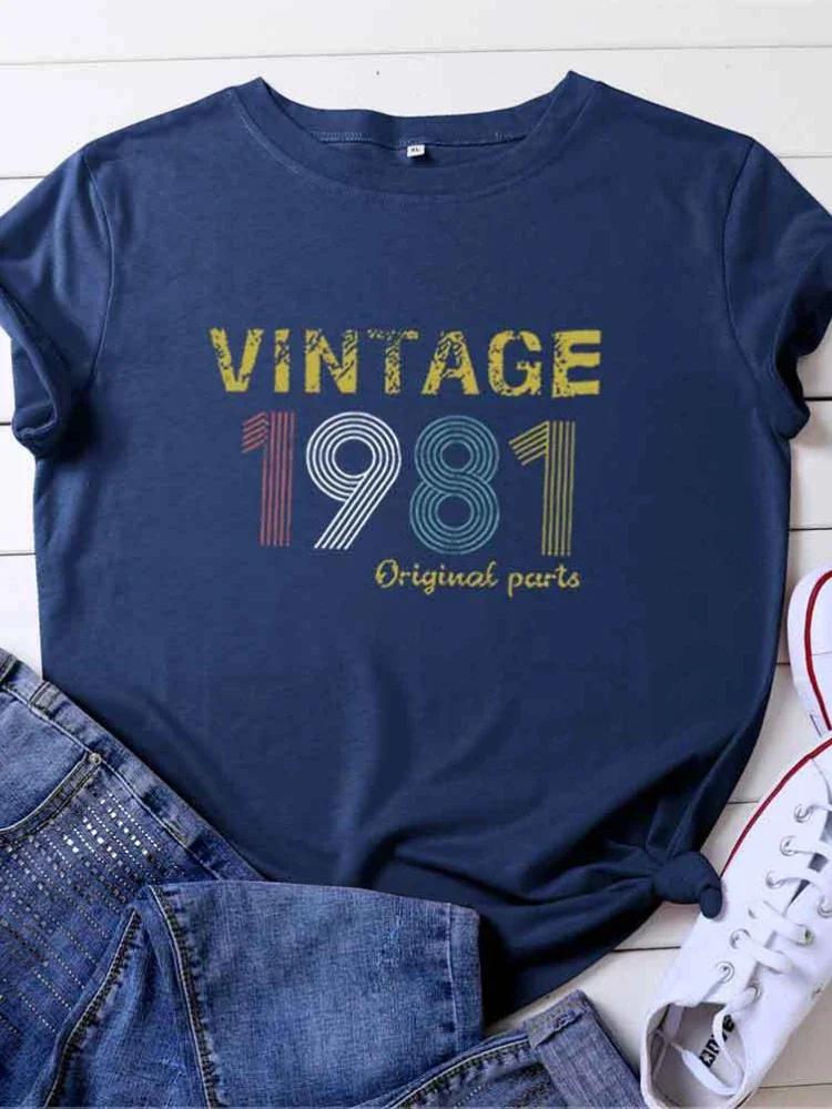 VINTAGE1981 Letter Print Women T Shirt Short Sleeve O Neck Loose Women Tshirt Ladies Tee Shirt Tops Camisetas Mujer