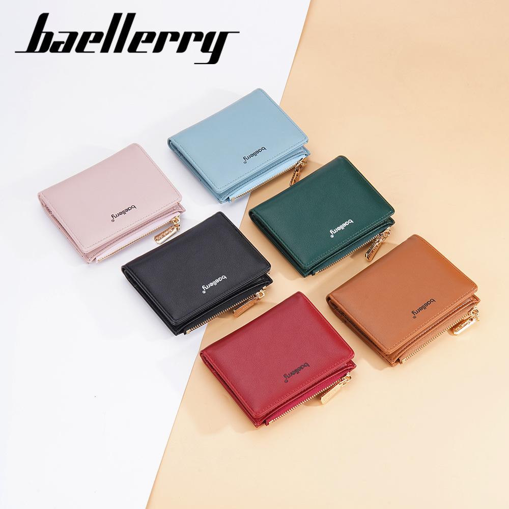 Baellerry Women's Short Purse Pu Leather Wallet Zipper Coin Purse Snap Button Billfold Simple Fashion Card Holder