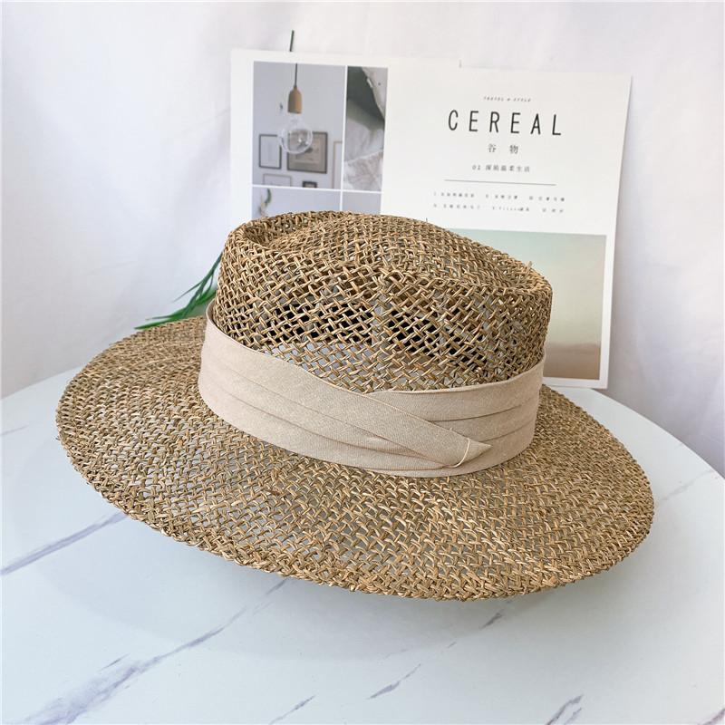 2024 New Summer Women Wide Brim Seagrass Straw Hat Fashion Lady Kentucky Derby Sun Hats Boater Panama Beach Cap Chapeu Feminino