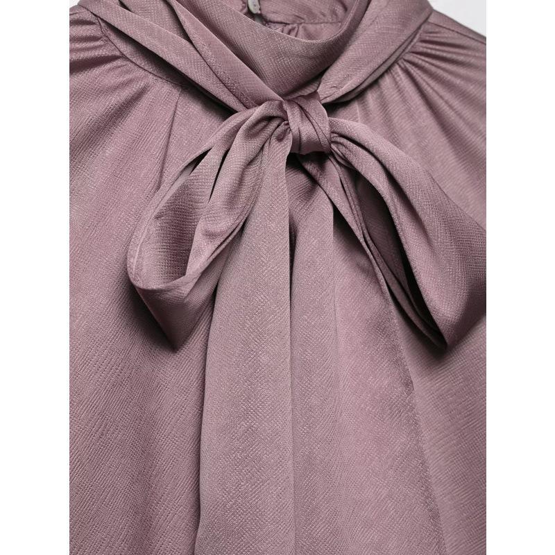 European & American Style 2025 Women's Fashion Bow Silk Satin Shirt