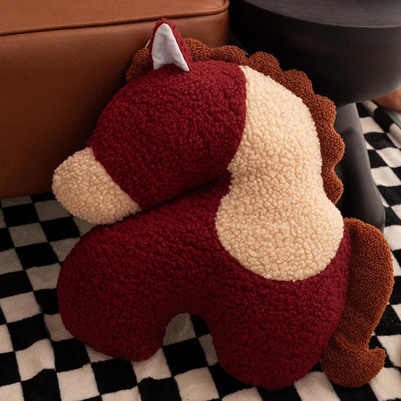 Irregular Shape Plush Horse Pillow - New Year Sofa and Car Decoration Gift