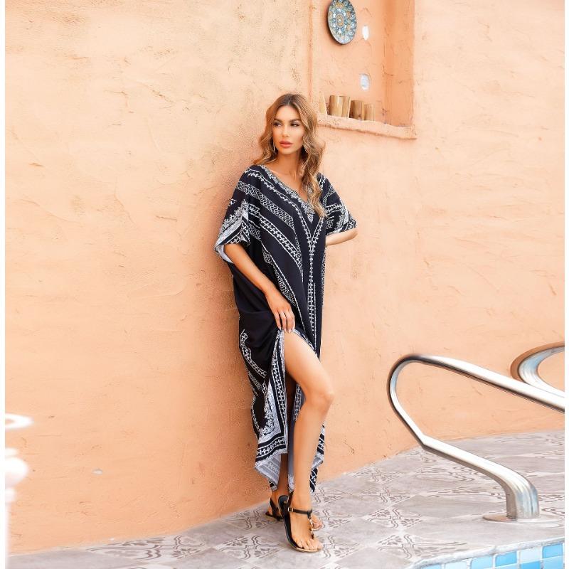 Women's Cover-ups Printed Holiday Plus Size Beach Dress Sun Shirt Bikini Swimwear Outer Shirt