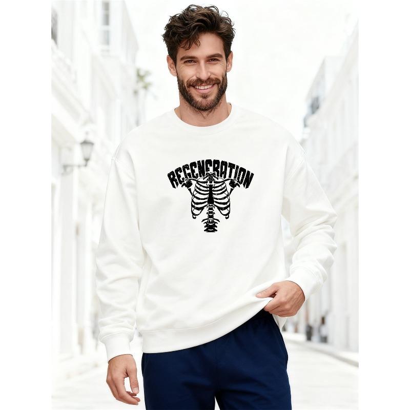 Men'S REGENERATION Skeleton Pattern Casual Crew Neck Sweatshirt, Plus Size.