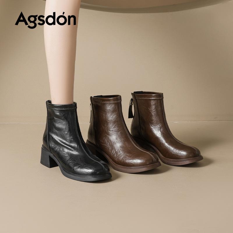 Augustine brown short boots new autumn French retro high-heeled Chelsea boots thick-heeled thin boots