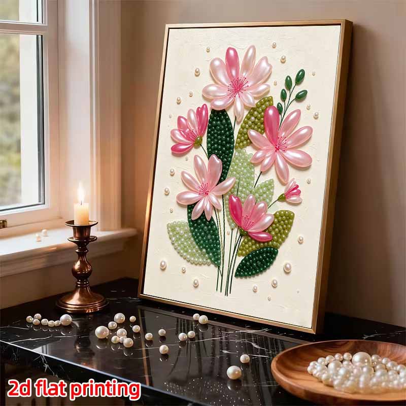 DIY Pearl Painting Kit Frameless Canvas Floral Arrangement 3D Shiny Bead Art Creative Family Craft for Home Decoration