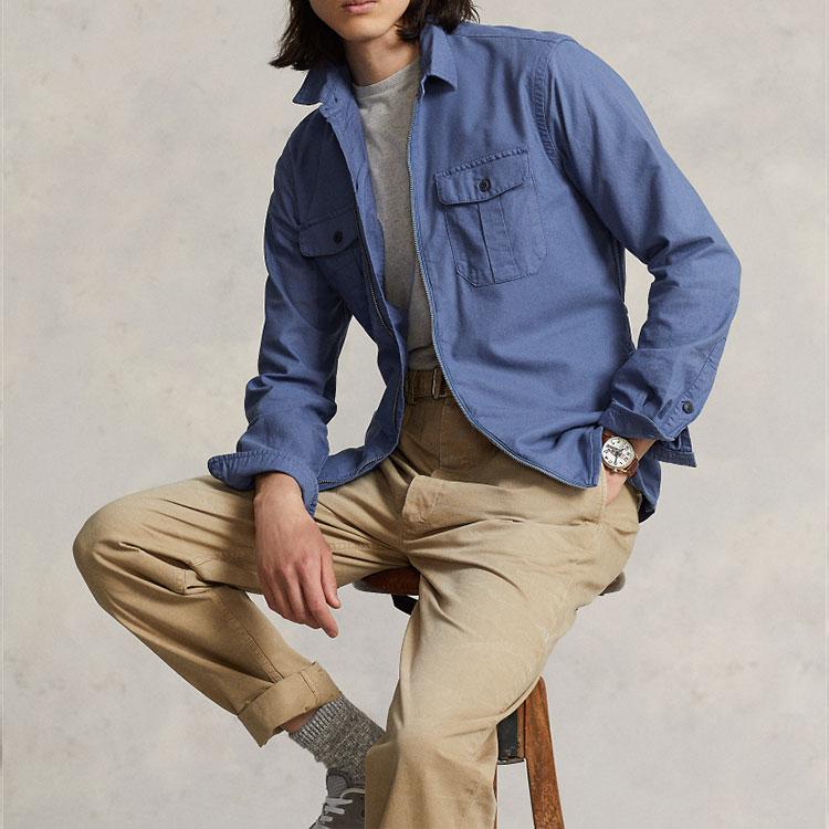 Polo Ralph Lauren Solid Color Front Pocket Zip Shirt Men Shirts Blue MNPOWOV16822715-400