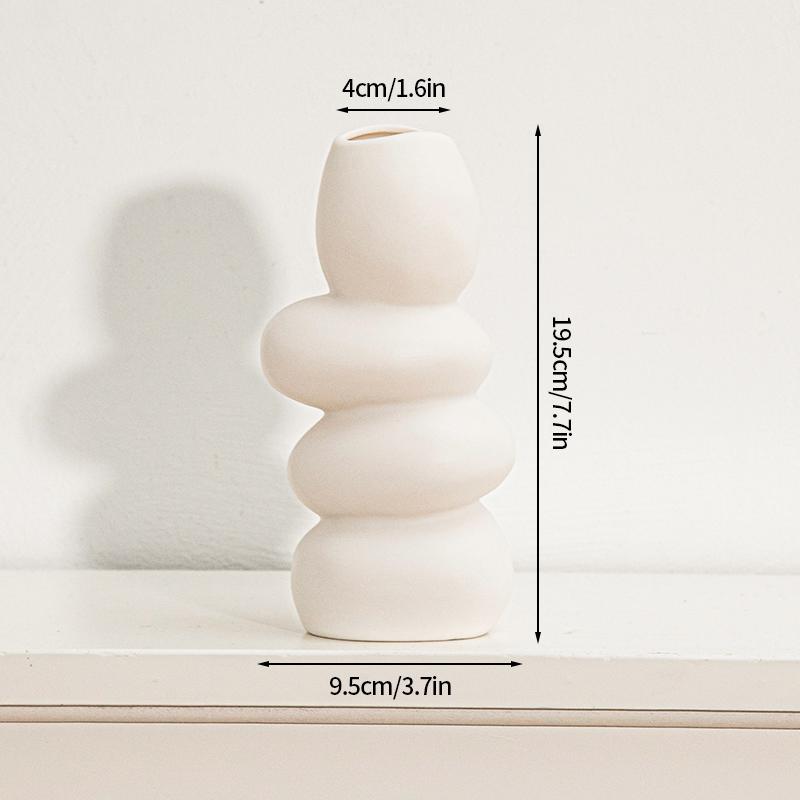 INS Ceramic Vase White Nordic Vase Circular Hollow Ceramic Donuts Flower Pot Decorative Dry Flower Vases Living Room Decoration