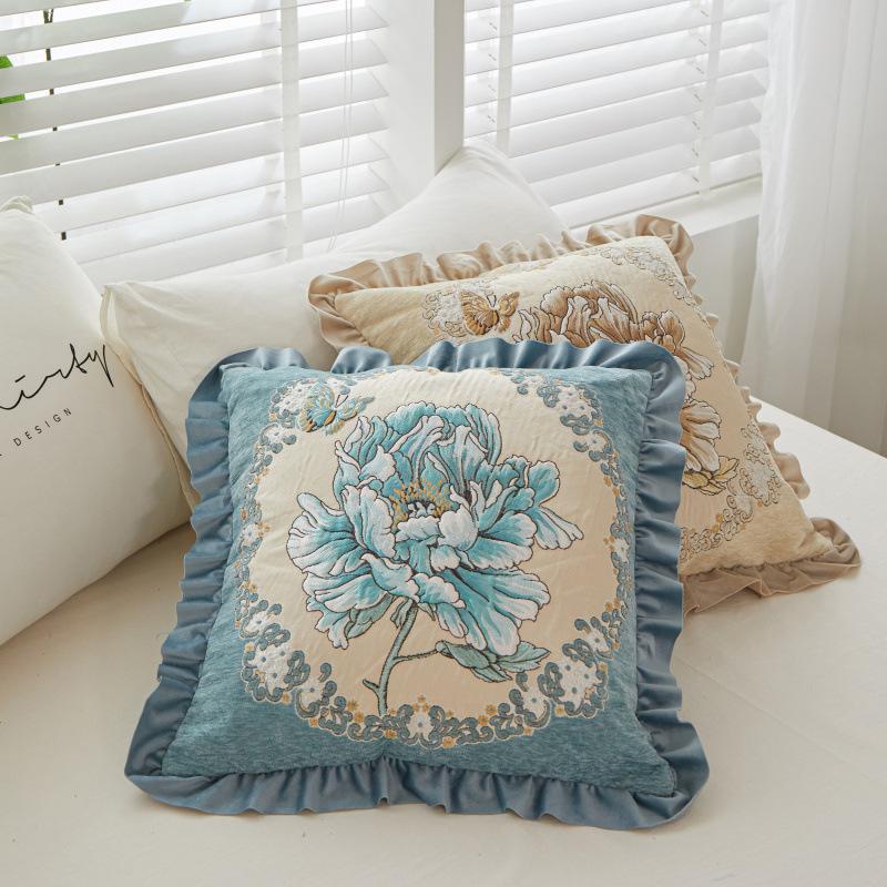 Ruffle Bed Cushion, Flower Ruffle Light Luxury Pillow, Cute