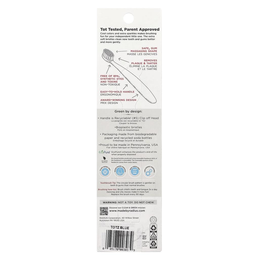 Totz Toothbrush, 18+ Months, Extra Soft, Light Blue Sparkle, 1 Toothbrush