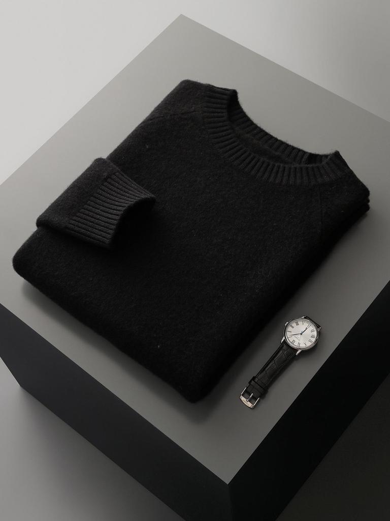 2025 Men's Pure Wool Round Neck Raglan Sweater - Thick, Loose Knit, Versatile Autumn/Winter Top