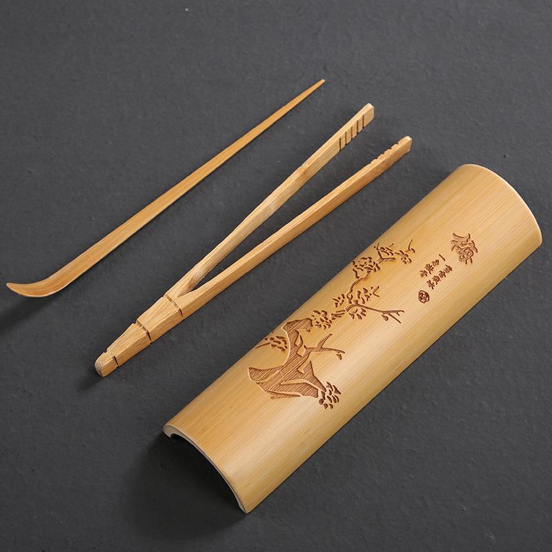 Bamboo carbonized tea lotus, four-piece tea needle set, kung fu tea ceremony accessories, Japanese tea spoon