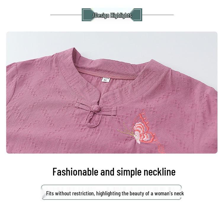 Grandma's Fashionable Cotton Linen Tang Suit Mid-Sleeve T-shirt for Elderly Women