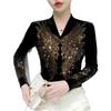 German Velvet V-neck Slim Fit Long Sleeve Women's T-shirt - Light Luxury Hot Drilling, Autumn/Winter Fashion Versatile Base Layer.