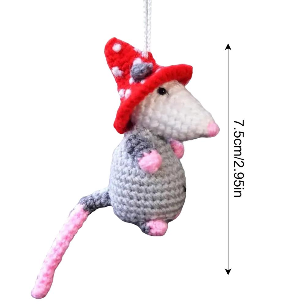 Cute Rearview Mirror Car Decor Knitted Possum Auto Charm Ornaments Handmade Key Chain Pendant Car Decoration Accessories